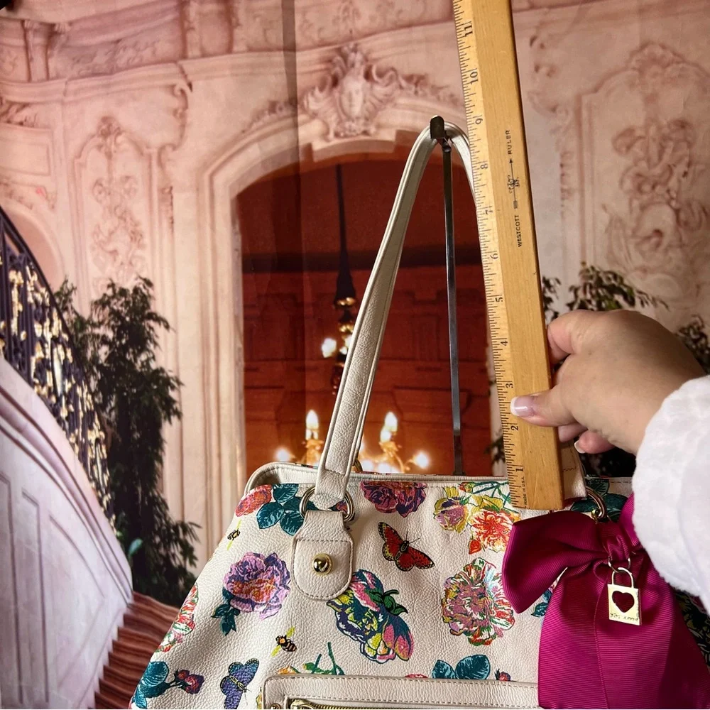 Betsey Johnson Large Colorful Floral Women's Bag with Pink Bow 🎀 charm - Picture 11 of 15